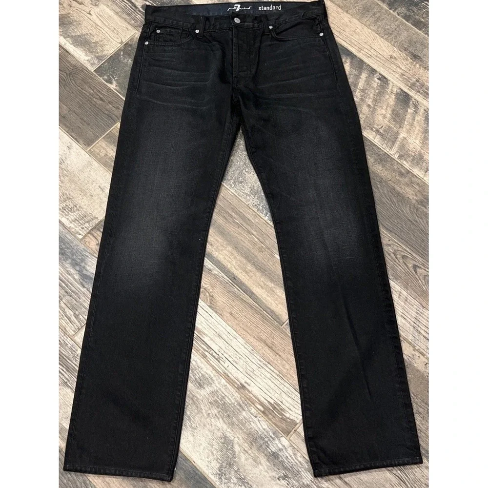 7 For All Mankind Standard Straight Leg Jeans Mens Black Denim Button Fly 34x33